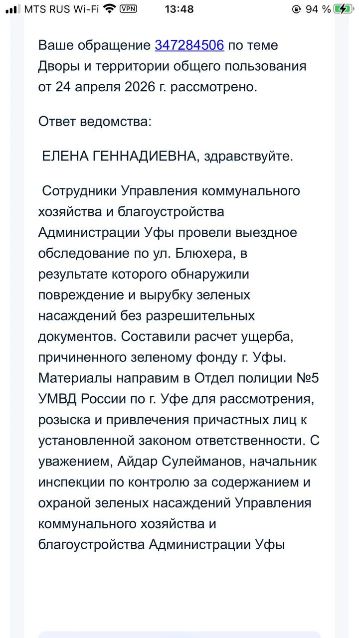 С марта 2026 года жильцы сообщают о вырубке зелёных насаждений на участке 3/9. По их словам, обращения долго игнорировали, пока город после многочисленных жалоб не выехал на место.