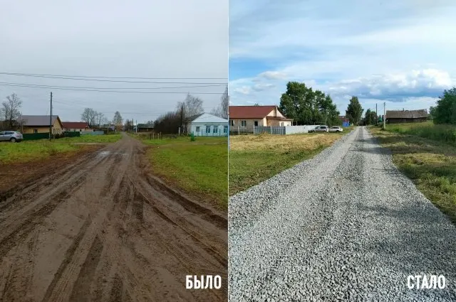 В деревне Девятово улицу Азина засыпали щебнем в рамках инициативного бюджетирования: жители и спонсоры внесли часть средств, однако работы раскритиковали за отсутствие водоотвода и сомнения в долговечности покрытия.