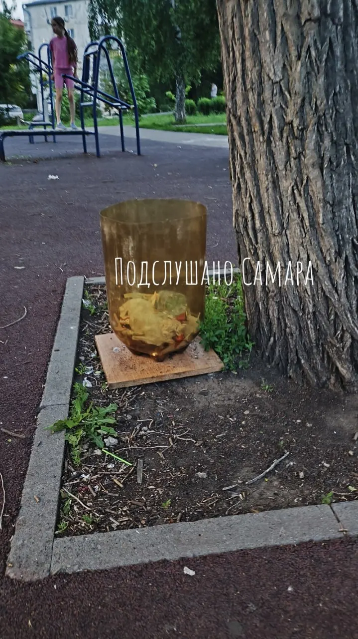 В сквере Санфировой у пересечения Аэродромной и Революционной появились необычные урны — жители благодарят районную администрацию, тогда как чиновники сообщают, что самовольных установок нет.