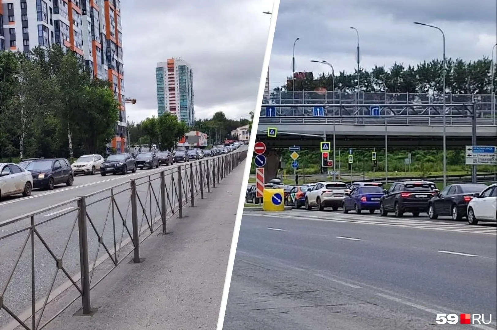 Светофор на перекрёстке Локомотивной и Строителей не переключается, из‑за чего образовалась пробка от ДКЖ до площади Гайдара — водители нарушают ПДД, пытаясь объехать затор.