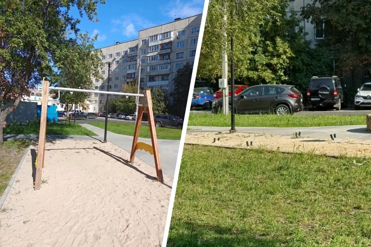 Жители района заметили пропажу элементов детской площадки: выявлены недочеты при монтаже, подрядчик расторгнут, ищут нового.