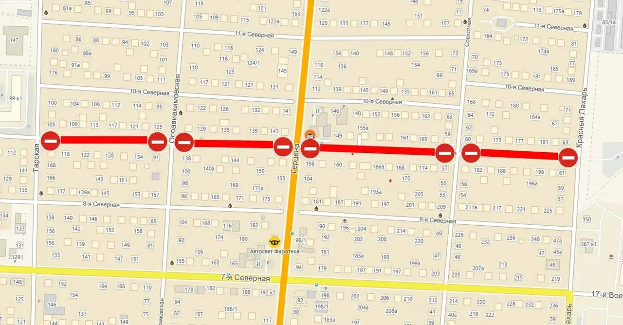 Движение по улице 9-я Северная будет перекрыто до 08:00 30 ноября из-за работ по прокладке теплотрассы вдоль домов 116–200.