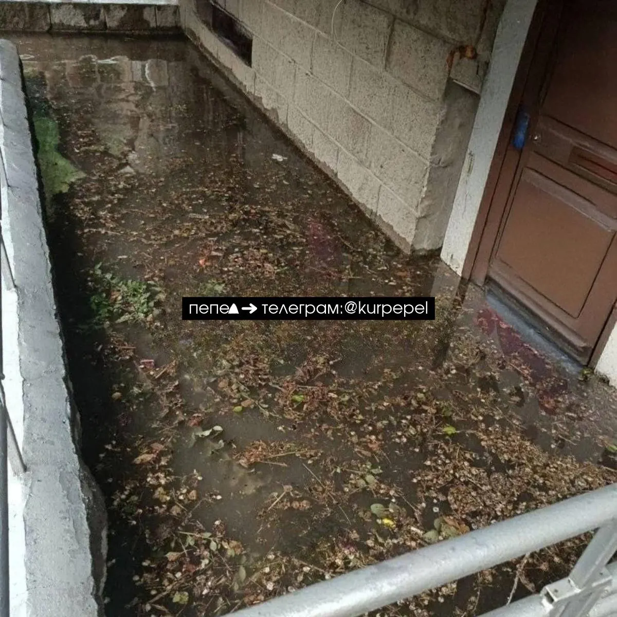 Во время сигнала воздушной тревоги люди пытались укрыться в подвальном помещении, но убежище оказалось затопленным из-за прорыва водопровода поблизости.